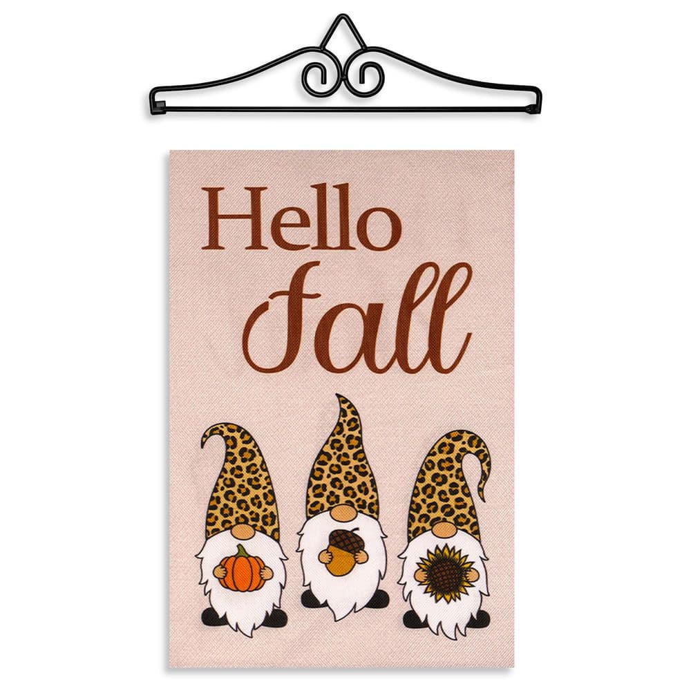 1 ft. x 1.5 ft. Polyester Hello Fall 3 Gnomes with Pumpkin Acorn Sunflower 2-Sided Garden Flag Hanger Burlap price history on PriceWatchPro