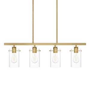 Regan 4-Light Brushed Gold Industrial Linear Chandelier with Clear Glass Shades