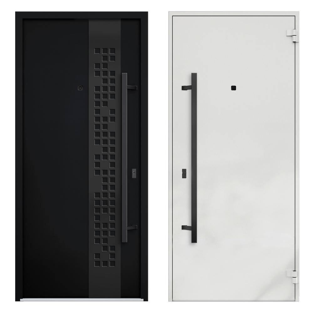 Modern Black Metal Exterior Prehung Door with Sidelites