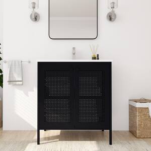 30.0 in. Freestanding Black Bath Vanity with White Ceramic Sink Top Unassembled