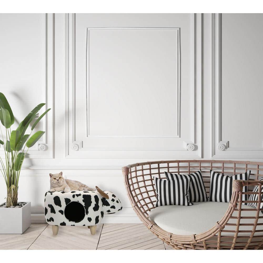 Black and White Cow Animal Shape Pet House Ottoman