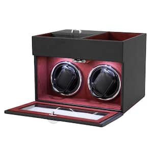 Black PU Automatic Watch Winder with Extra Storages LED Illumination Silent Motor Flexible Watch Pillow
