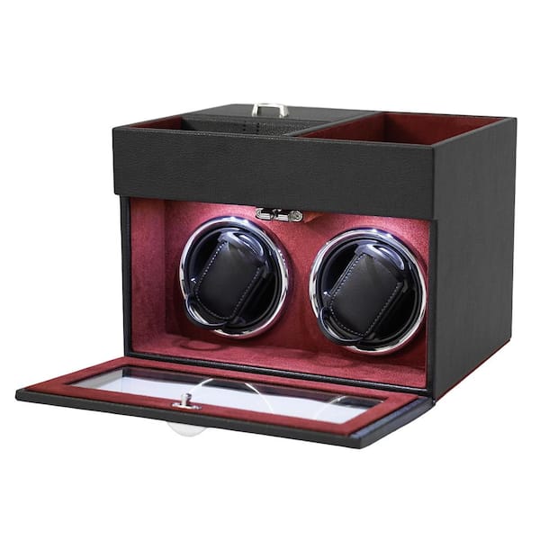 YIYIBYUS Black PU Automatic Watch Winder with Extra Storages LED Illumination Silent Motor Flexible Watch Pillow