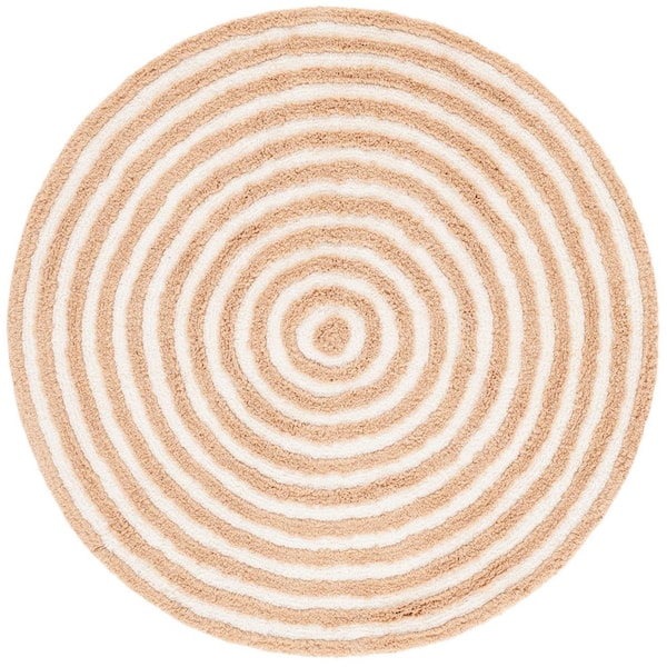 Easy Care 3 ft. x 3 ft. Orange/Ivory Machine Washable High-Low Swirl Solid Round Area Rug
