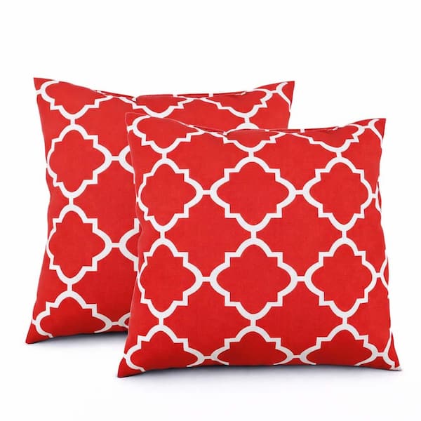 Outdoor Throw Pillows,Decorative Pillow Covers Set of 2,Summer Accent Cushion Covers for Couch,18x18 Inch,Plaid Red