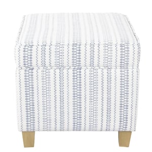 Square Blue Stripe Ottoman with Lift-Off