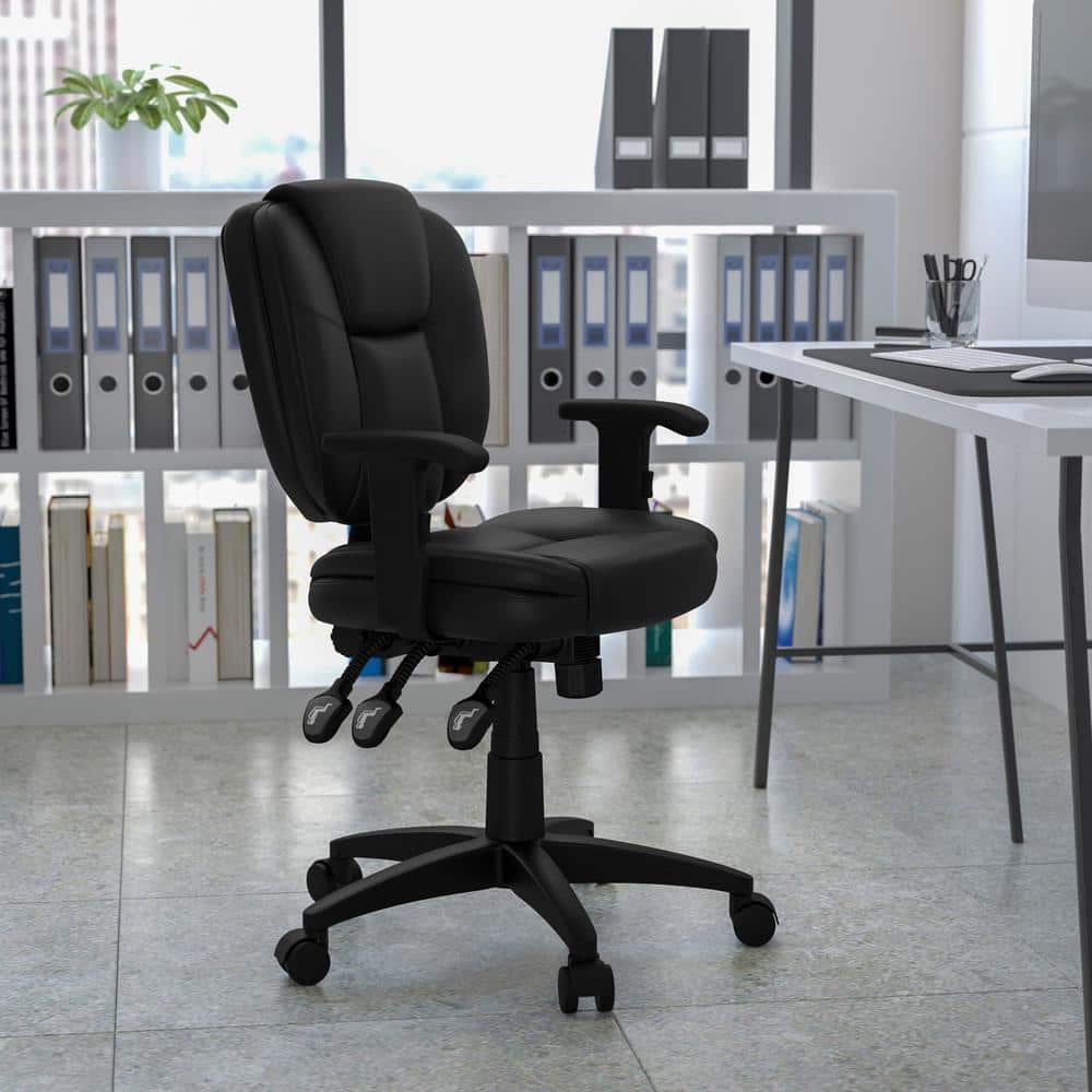 Contemporary Black LeatherSoft Swivel Task Chair with Adjustable Arms
