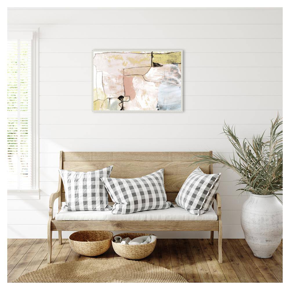 Abstract Pastels Graphic Art on Canvas with White Beaded Frame