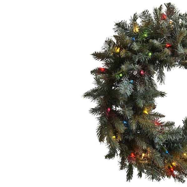 30 in. Pine Artificial Wreath with Colored Lights