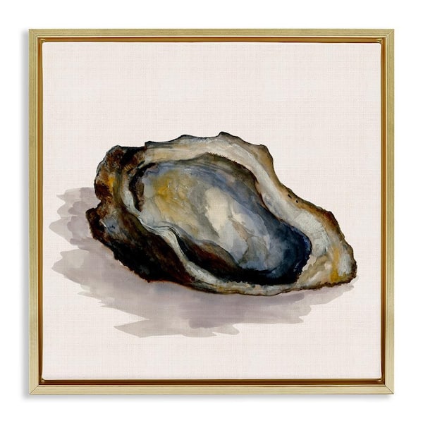 Stupell Industries Oyster Shell on Beige by Jacob Q Gold Floater Frame Coastal Graphic Art Print 18 in. x 18 in.