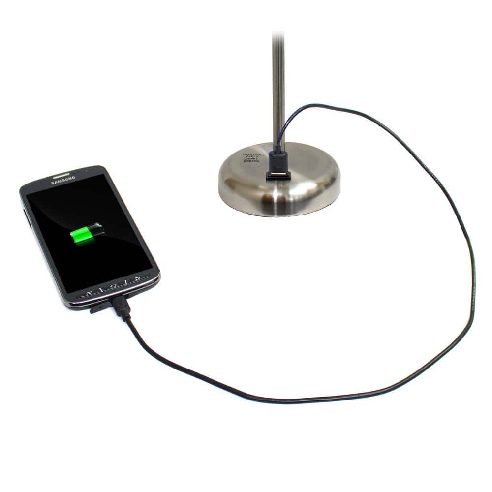 Modern Grey Brushed Steel Nightstand Lamp with Tube Shade
