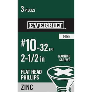 #10-32 x 2-1/2 in. Zinc Plated Phillips Flat Head Machine Screw (3-Pack)