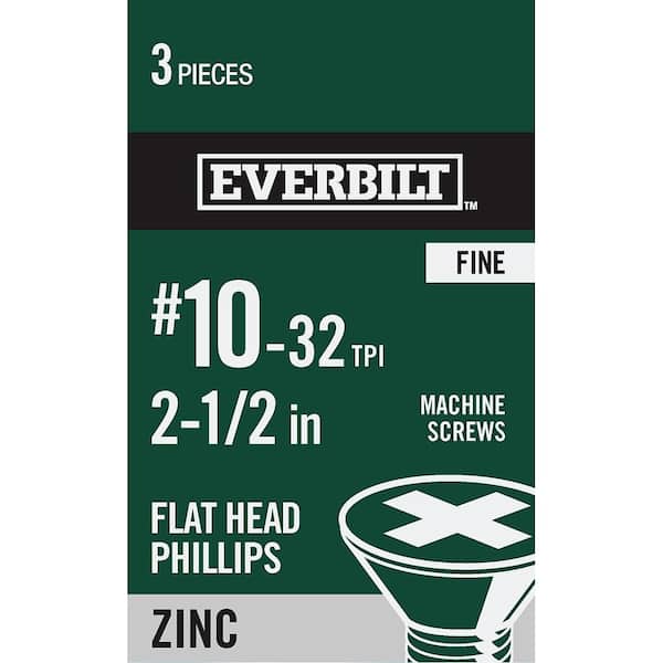 Everbilt #10-32 x 2-1/2 in. Zinc Plated Phillips Flat Head Machine Screw (3-Pack)