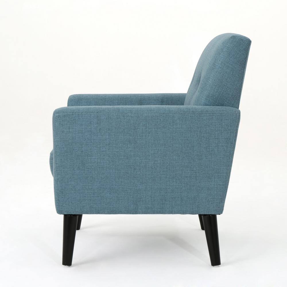 Mid-Century Blue Wood Club Chair with Dark Brown Legs