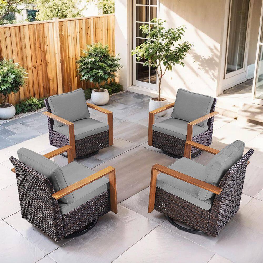 Kove 4-Piece Brown Wicker Outdoor Rocking Chair Patio Conversation Swivel Glider Set with Gray Cushions price history on PriceWatchPro