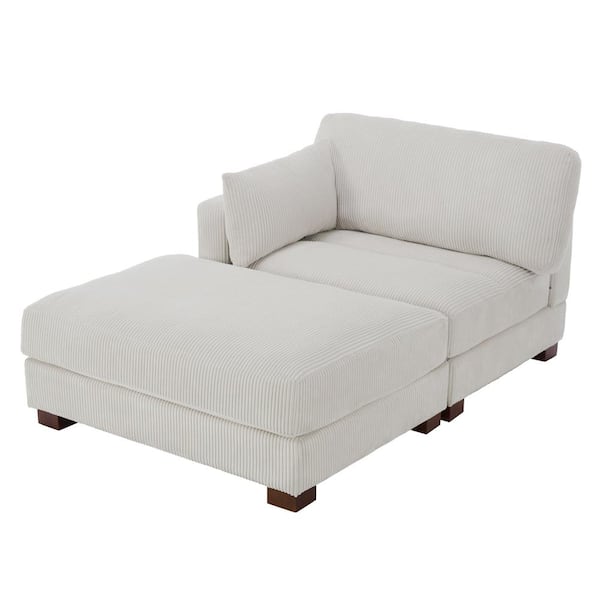 Uixe Modern Left Arm Facing Sea Salt Gray Corduroy Polyester Upholstered Sectional Chaise Lounge with Ottoman