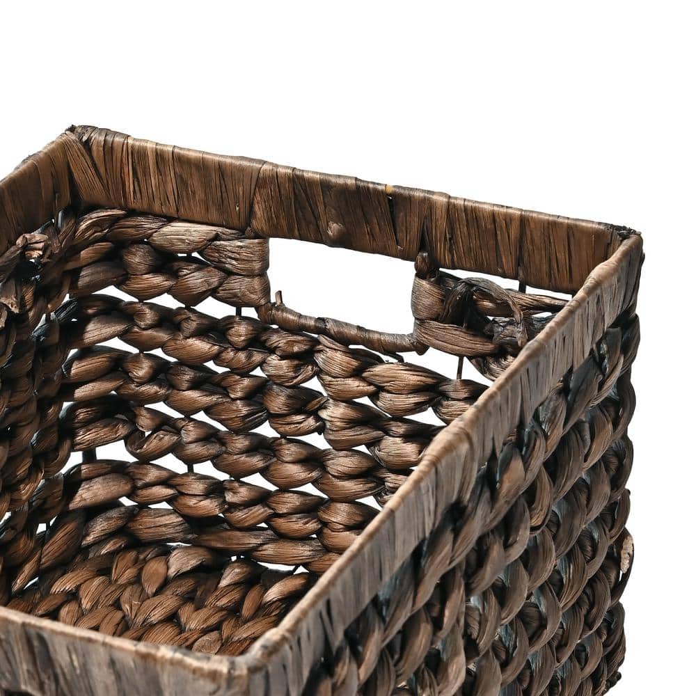 Handwoven Brown Water Hyacinth Rectangular Storage Baskets with Cut-Out Handles