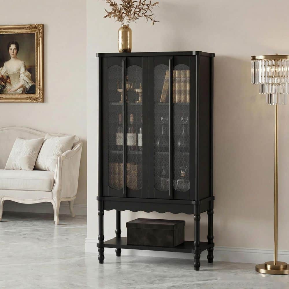 FUFU&GAGA Black 34.6 in. Display Cabinet with China Cabinet