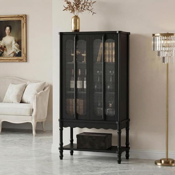 Black 34.6 in. Display Cabinet with China Cabinet, Accent Storage Cabinet, Garage Cabinet, Bookcase, Food Pantry