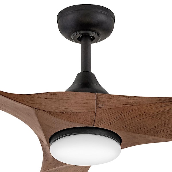 HINKLEY - Swell Illuminated 72.0 in. Matte Black Down Rod Mount Indoor/Outdoor Integrated LED Ceiling Fan with Remote Control