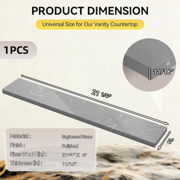 Getpro 21 in. W x 4 in. H Cultured Stone Vanity Sidesplash in Gray
