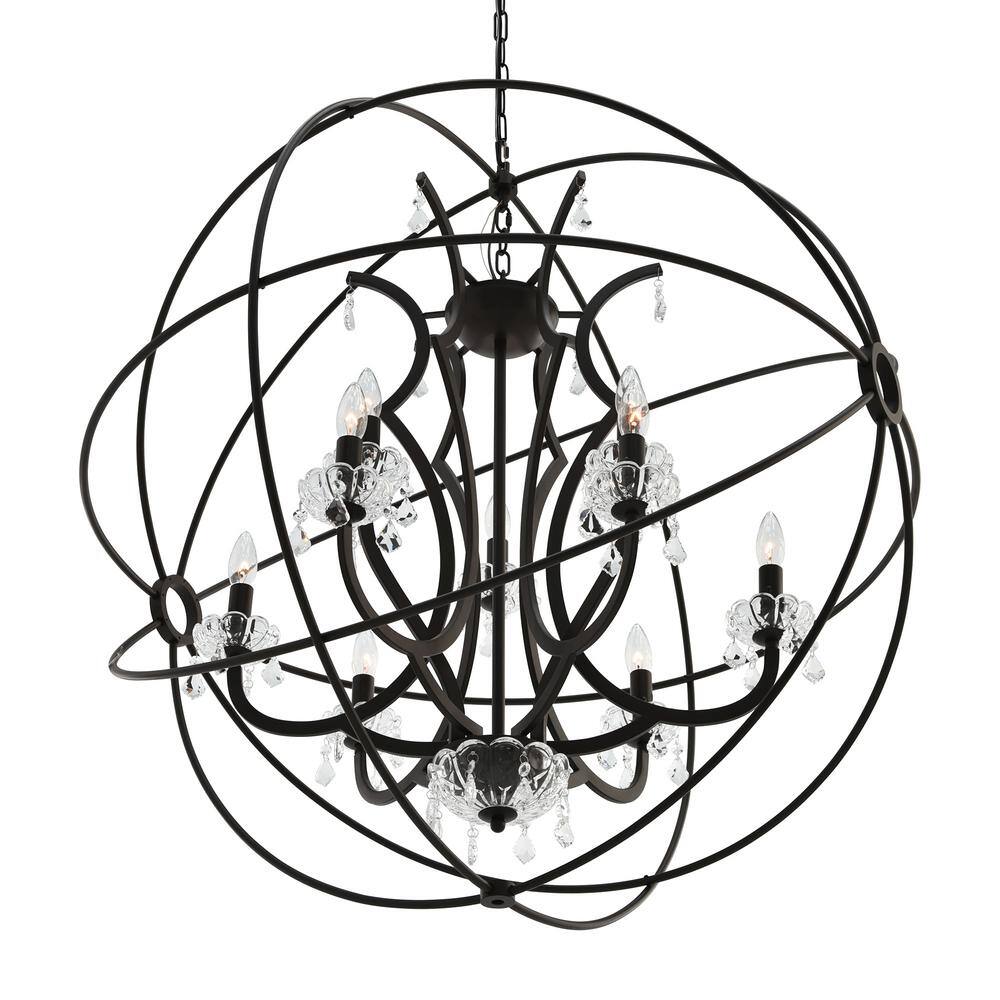 Campechia 9-Light Brown Metal and Crystal Chandelier