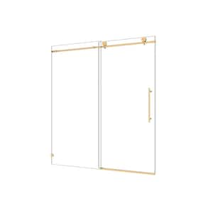 60 in. x 76 in. 2 Panel Clear Tempered Glass Sliding Door with Brushed Gold Hardware