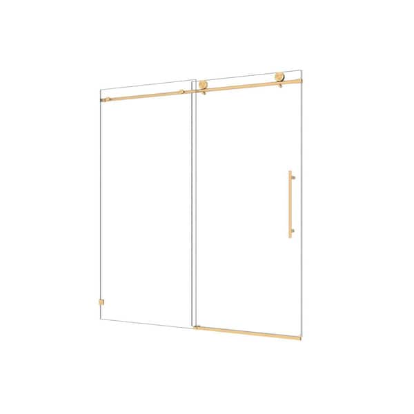 WEGATE 60 in. x 76 in. 2 Panel Clear Tempered Glass Sliding Door with Brushed Gold Hardware