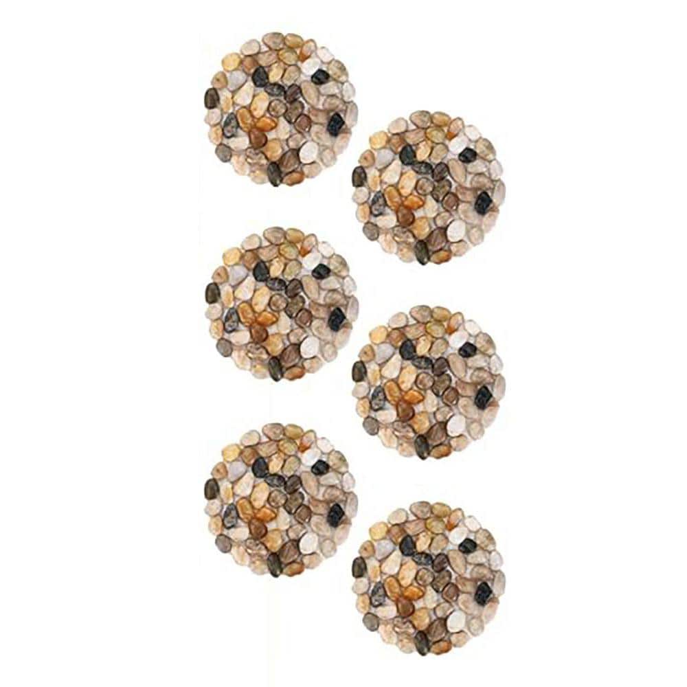 9 in. x 9 in. x 3.74 in. Round Polished River Rock Natural Finish Stone 6 Pieces Decorative Garden Path Mats Non-Slip