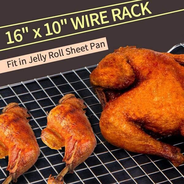 16 in. x 10 in. Cooling Rack with Oven Safe and Fits Half Sheet Pan for Baking, Roasting and Grilling, Silver (2-Pack)