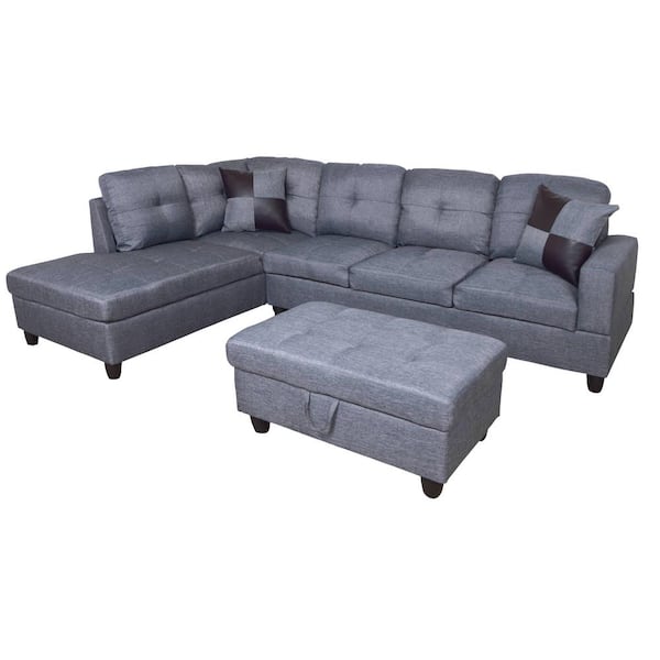 Star Home Living 104 in. Square Arm 3-Piece Microfiber L-Shaped Sectional Sofa in Dark Gray