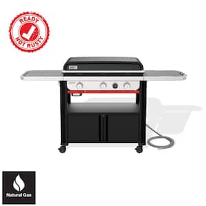 Slate Griddle 3-Burner Natural Gas 30 in. Flat Top Grill in Black with Thermometer