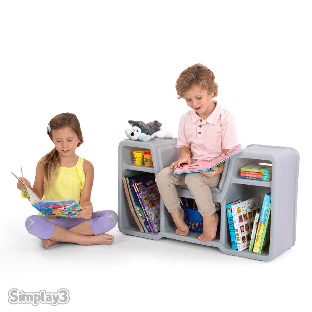 Simplay3 Cozy Gray Cubby Reading Nook for Kids