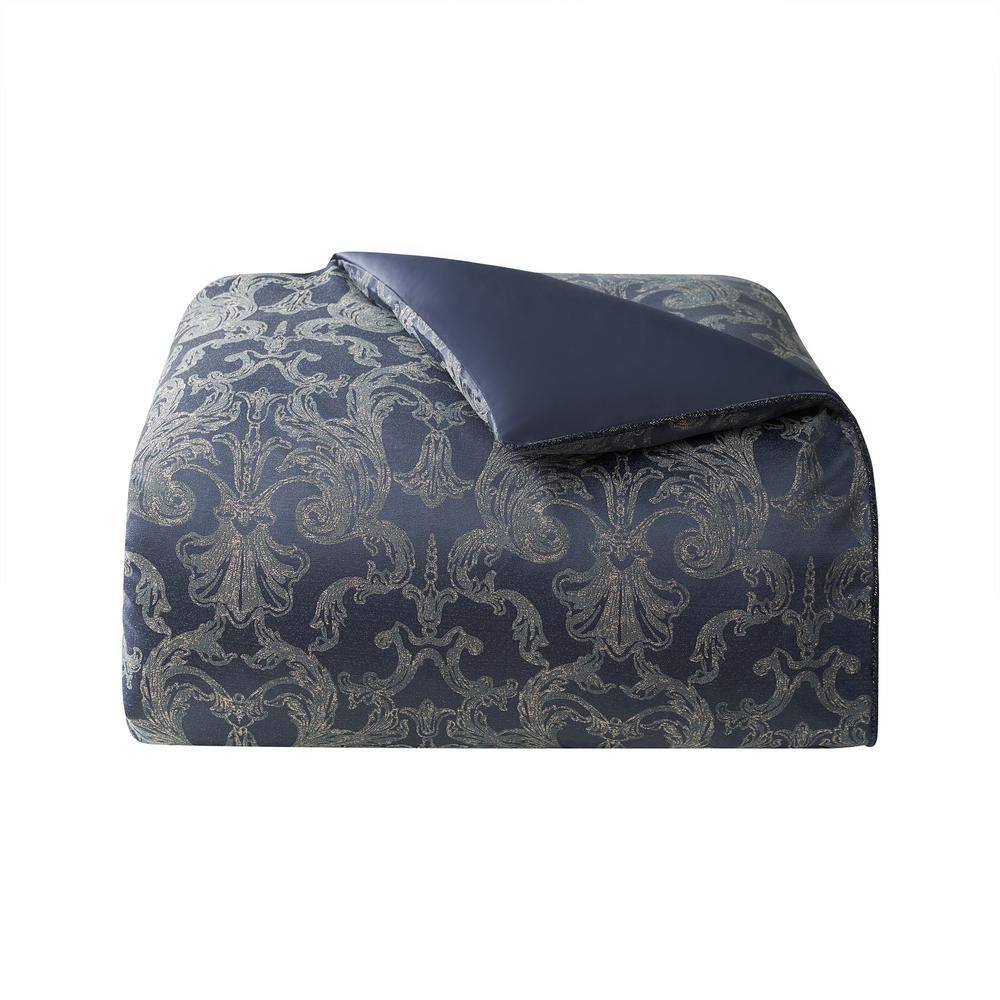 Navy and Gold Reversible California King Bedspread Set