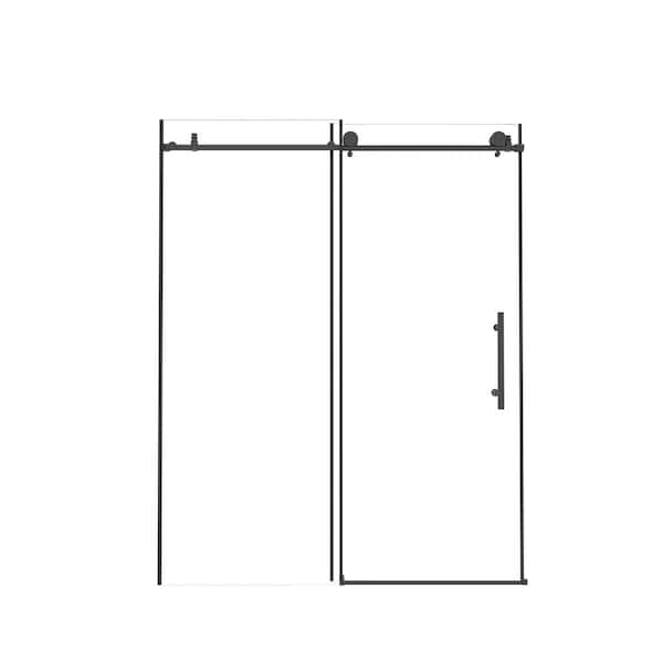60 in. W x 76 in. H Sliding Frameless Shower Door in Matte Black Finish with Tempered Glass