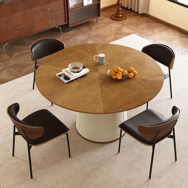 59 in. Walnut Wood Pedestal Dining Table Seats 8