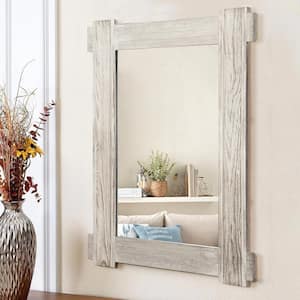 Rectangle 24 in. W x 36 in. H Retro Crossed Wood Framed Decorative Mirror In Weathered White