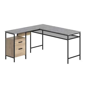 Market Commons 56 in. L-Shaped Prime Oak/Slate Gray 2-Drawer Computer Desk with File Storage