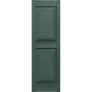 12 in. x 80 in. Raised Panel Vinyl Exterior Shutters Pair in Forest Green