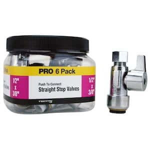 1/2 in. Push-To-Connect x 3/8 in. Compression Quarter-Turn Straight Stop Valve Pro Pack (6-Pack)