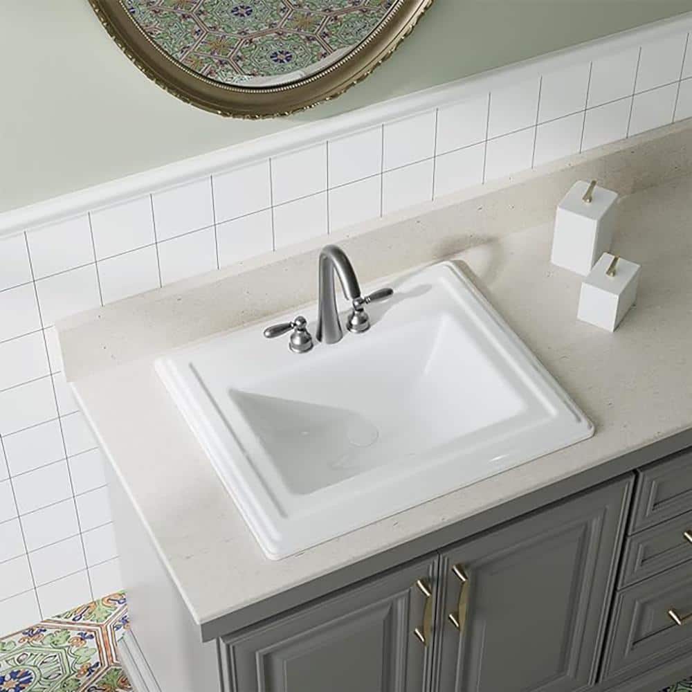 Dekorman 17.6'' White Ceramic Rectangular Bathroom Sink with Overflow