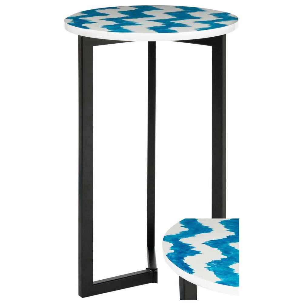 Modern Round Lacquered Metal End Table with Geometric Base