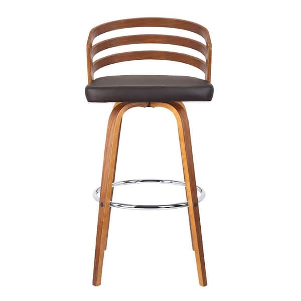 HomeRoots 39 in. Brown Iron Swivel Low Back Bar Height Chair with Footrest
