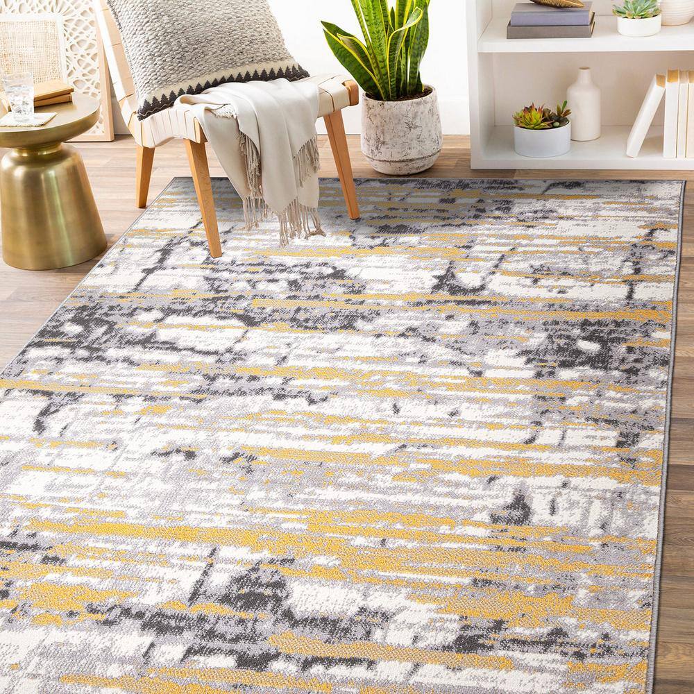 Reversible Vintage Abstract 5' x 7' Yellow Synthetic Area Rug