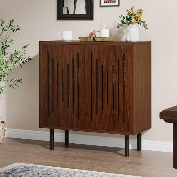 TRIBESIGNS WAY TO ORIGIN Alan Brown Wood 59.06 in. Sideboard Sideboard Buffet Cabinet Set of 2 Doors and Storage Adjustable Shelves Freestanding