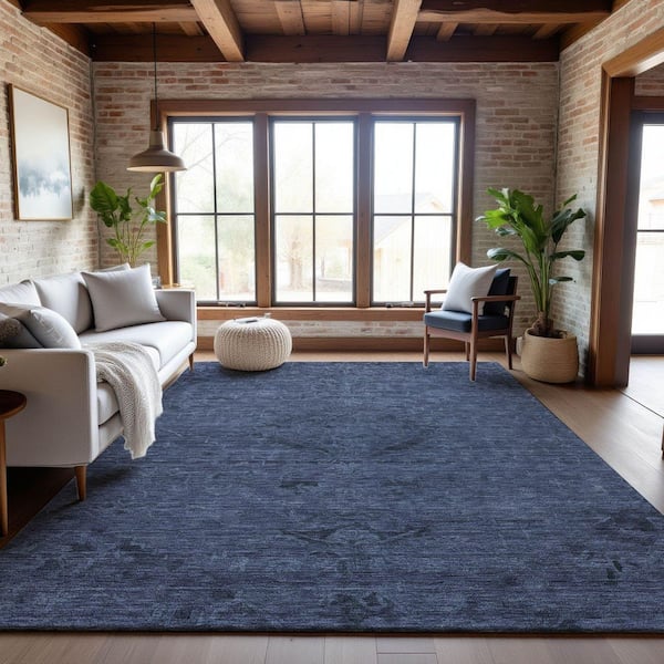 Mayfield Premium Machine Washable Abstract AMF1111 Navy 9 ft. x 12 ft. Area Rug