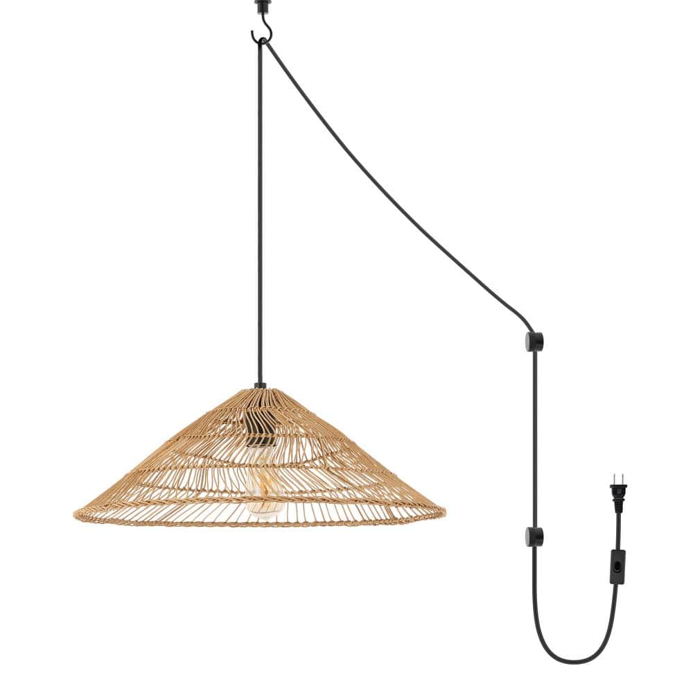 Nova 20.25" Brown Rattan Cone-Shaped LED Pendant Light with 180" Cord