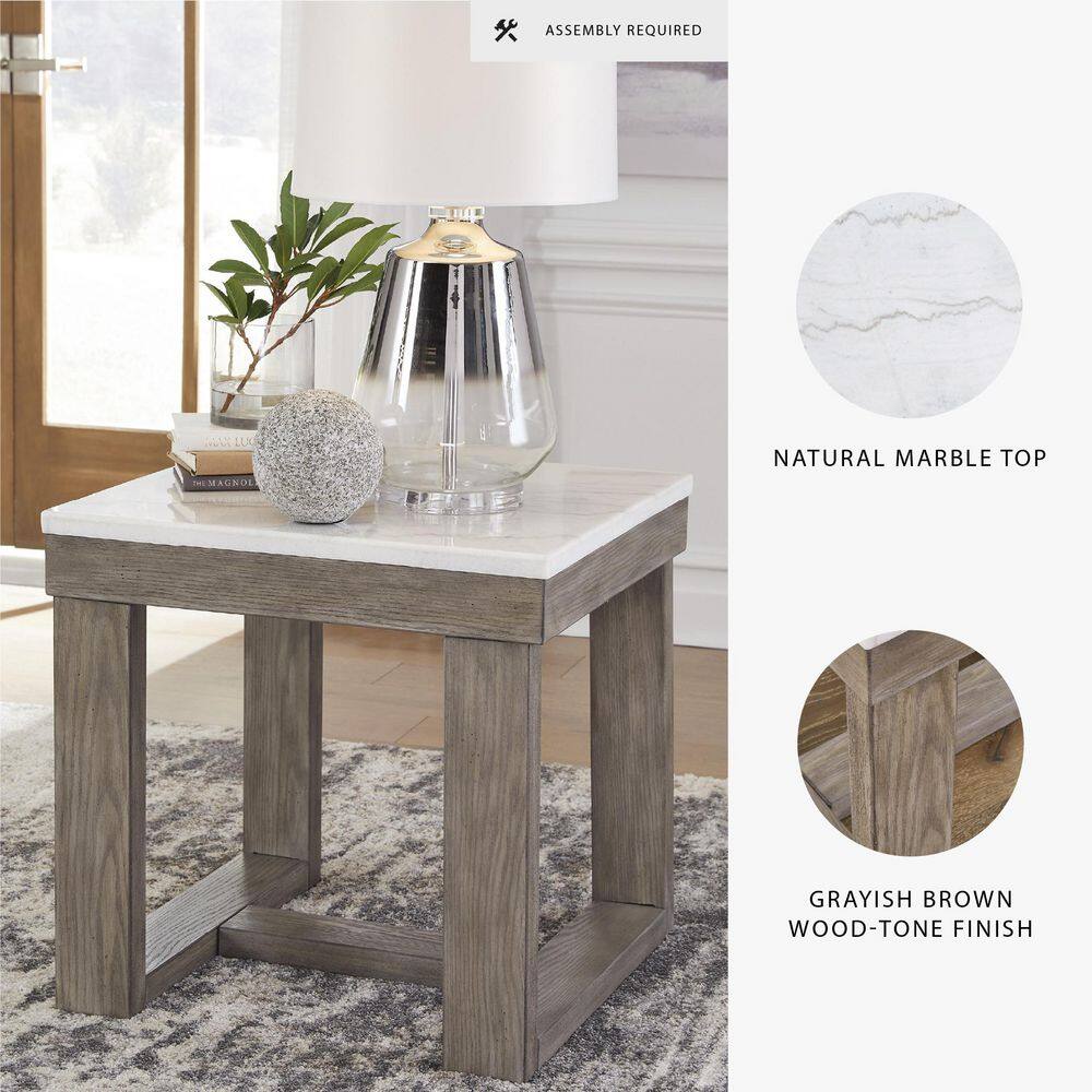 Loyaska 24 in. Brown/Ivory Square Marble End Table with Trestle Base - thumbnail 6
