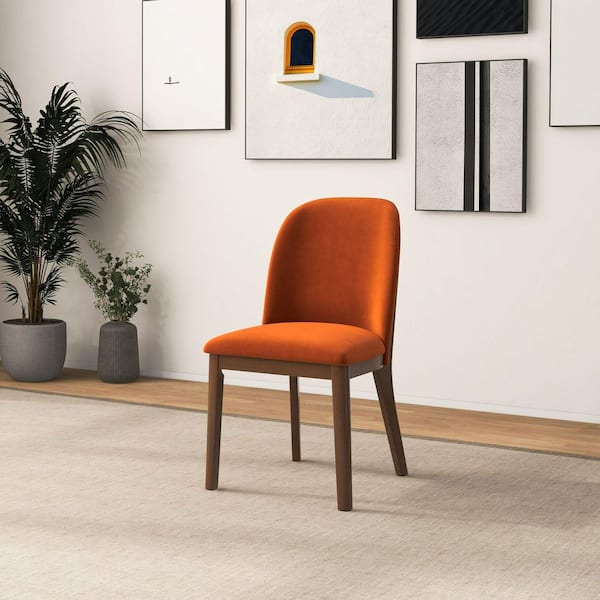 Noble House Robert Mid-Century Modern Burnt Orange and Velvet Upholstered Dining Chair, Solid Wood Legs (Set of 2)