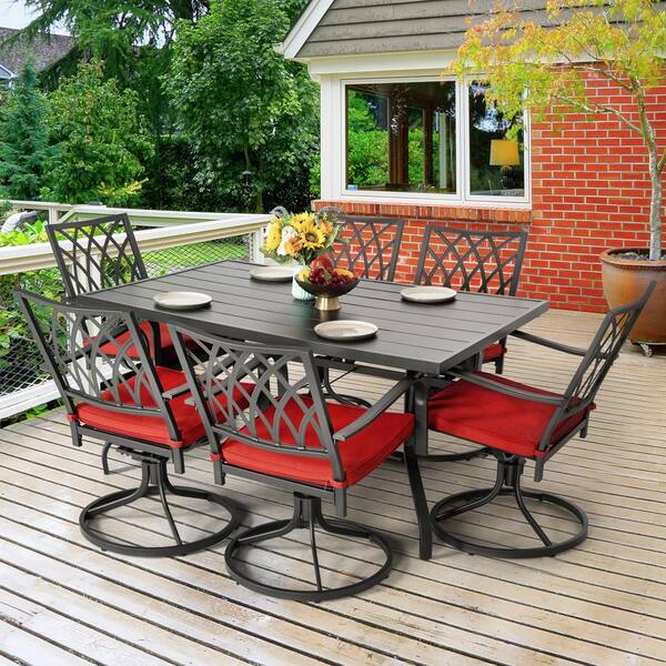 Nuu Garden Black 7-Piece Metal Rectangle Outdoor Dining Set Nuu Garden Black 7-Piece Metal Rectangle Outdoor Dining Set